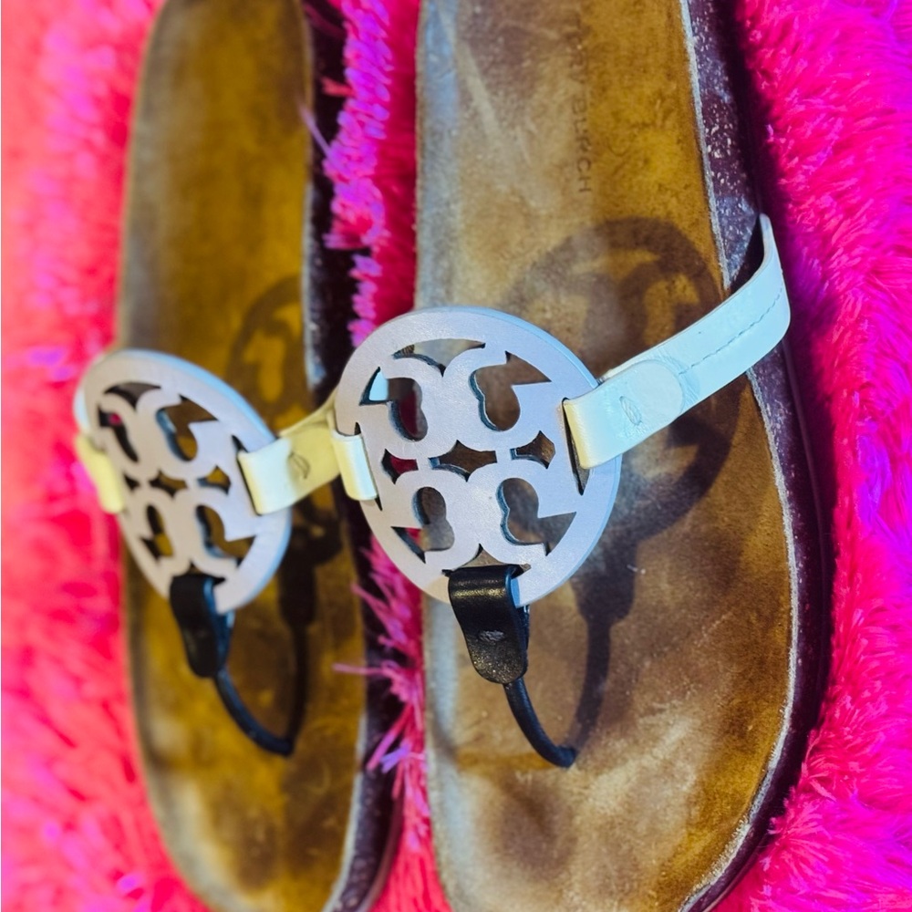 Tory Burch White and Brown Sandals with Chic Two-Strap Design